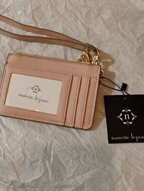 Nanette Lepore Pale Pink Leather Cardholder Wristlet with Gold Hardware